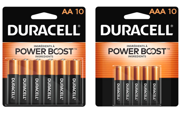 Duracell Coppertop Batteries
AA 10 pack, AAA 10 pack, C 4 pack, D 4 pack or 9V 2 pack