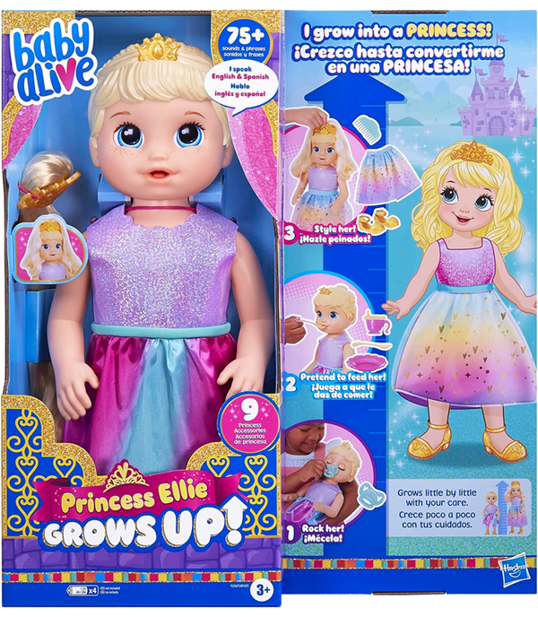 Baby Alive Princess Ellie
Interactive baby doll with accessories