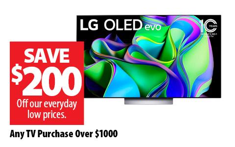 Save $200 on any TV purchase over $1000 - online only