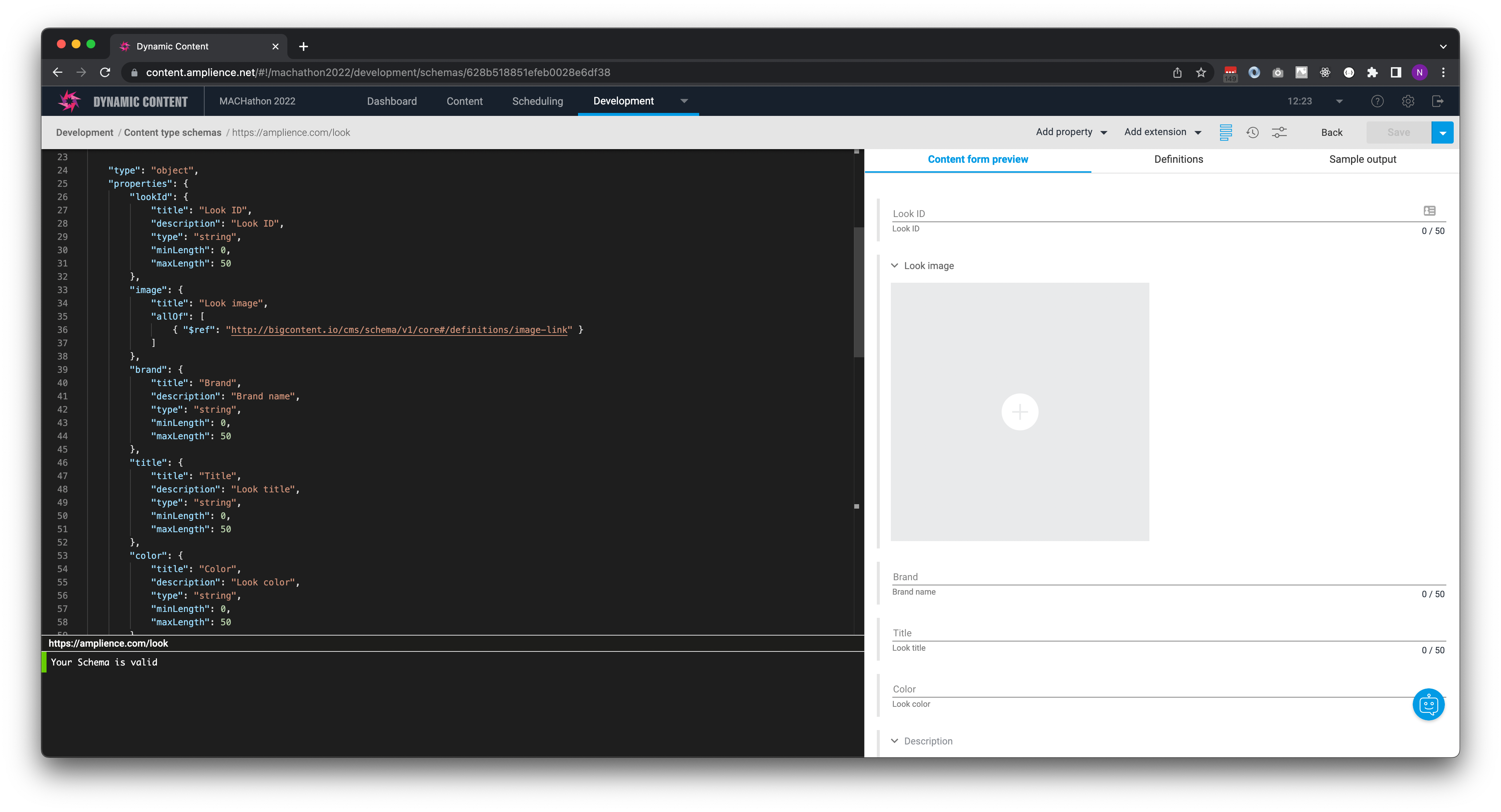 Look content model in Amplience Dynamic content Schema