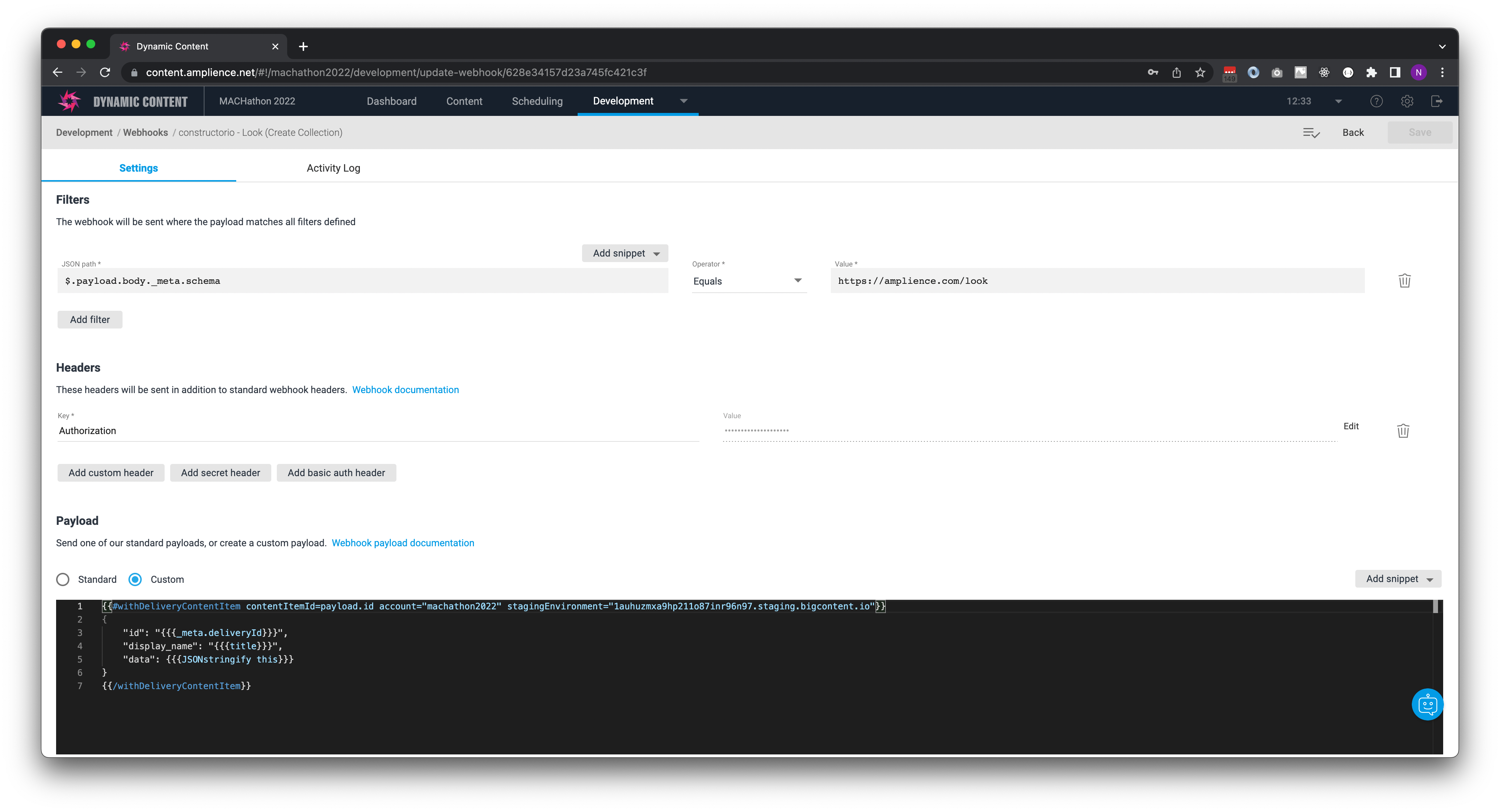Webhook to create Collection in Constructor from Amplience