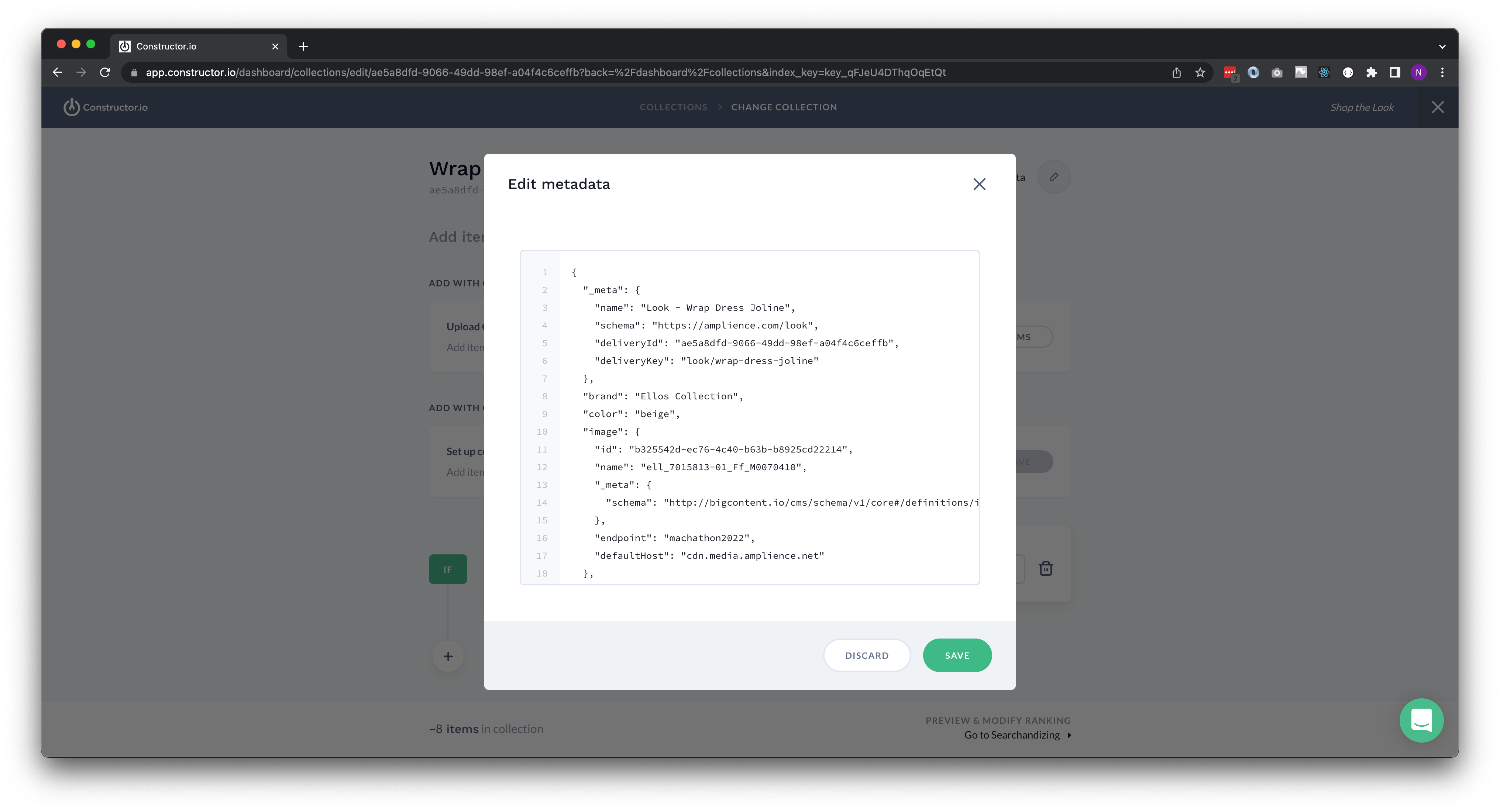 Collections item data Constructor.io