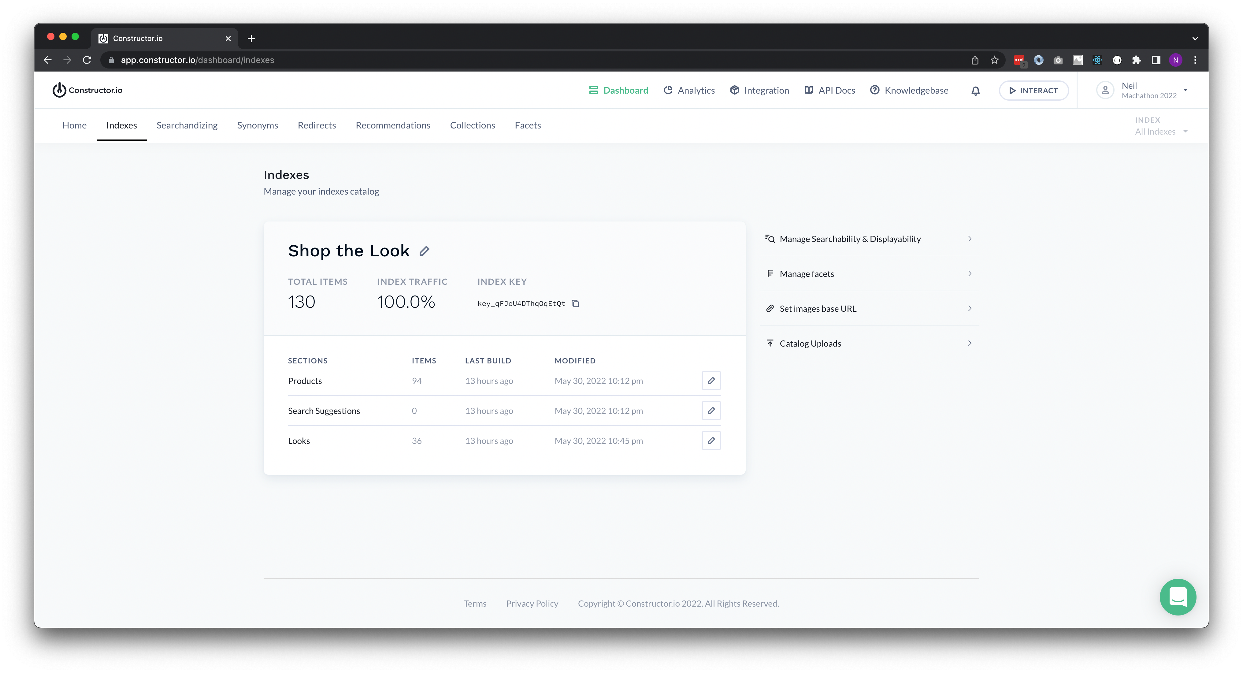 Indexes and sections in Constructor.io