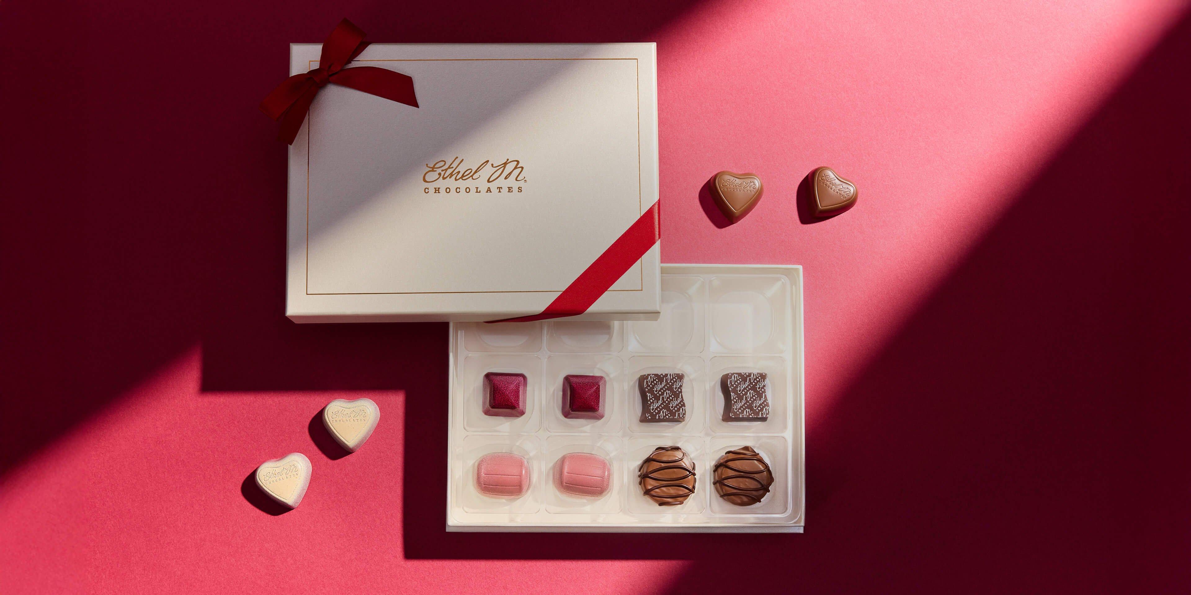 Ethel M Chocolates Cream CCB Box with Red Ribbon