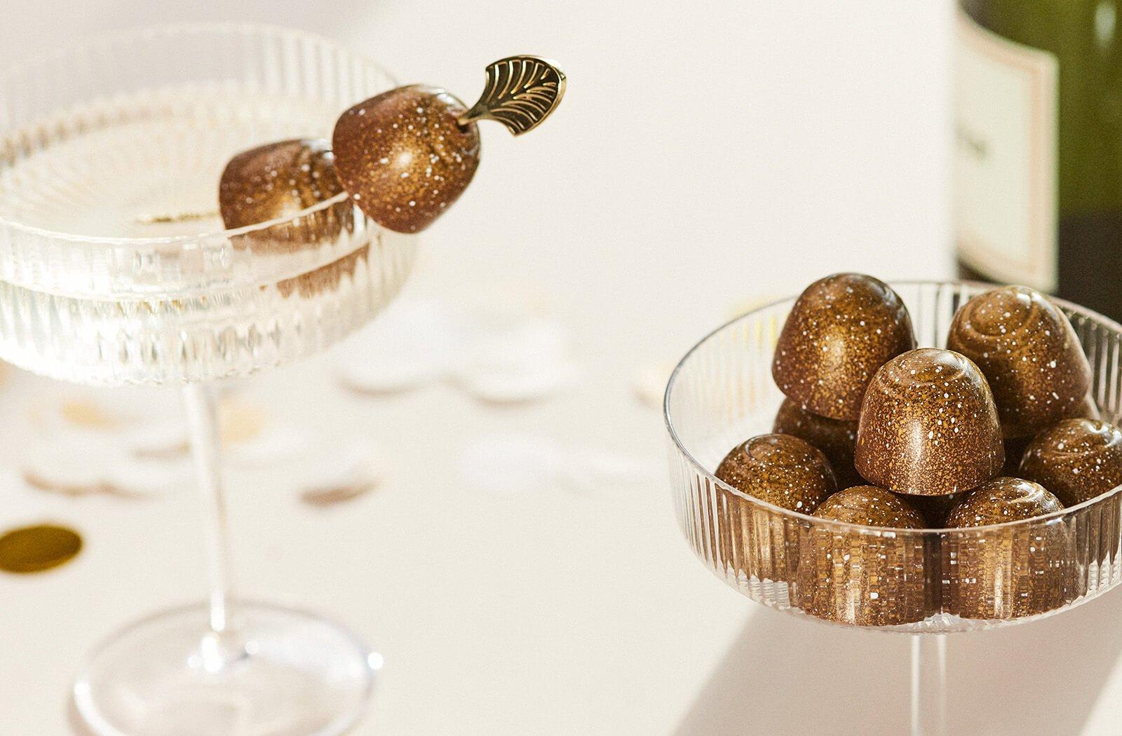 Ethel M Chocolates Champagne Truffles in Champagne Glasses