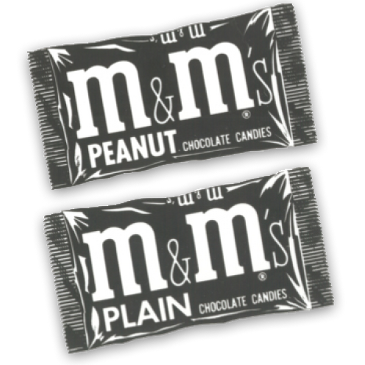 Envase de plástico M&M'S vintage de los años 50 con el clásico logotipo blanco sobre fondo negro