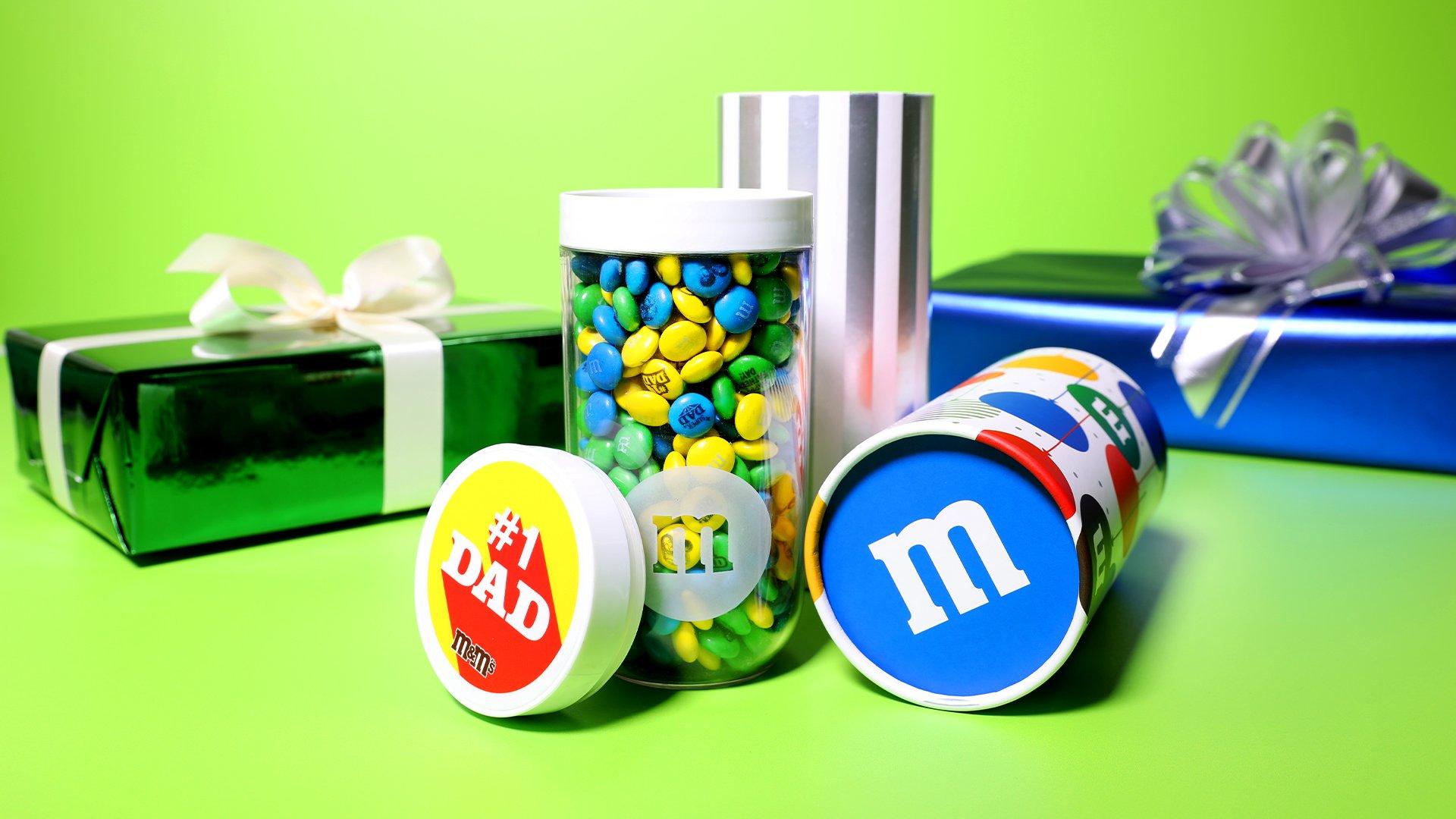 Dad gift jar filled with personalized M&M'S