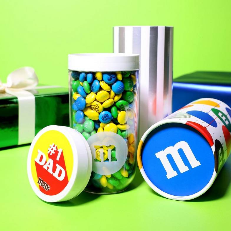 Dad gift jar filled with personalized M&M'S