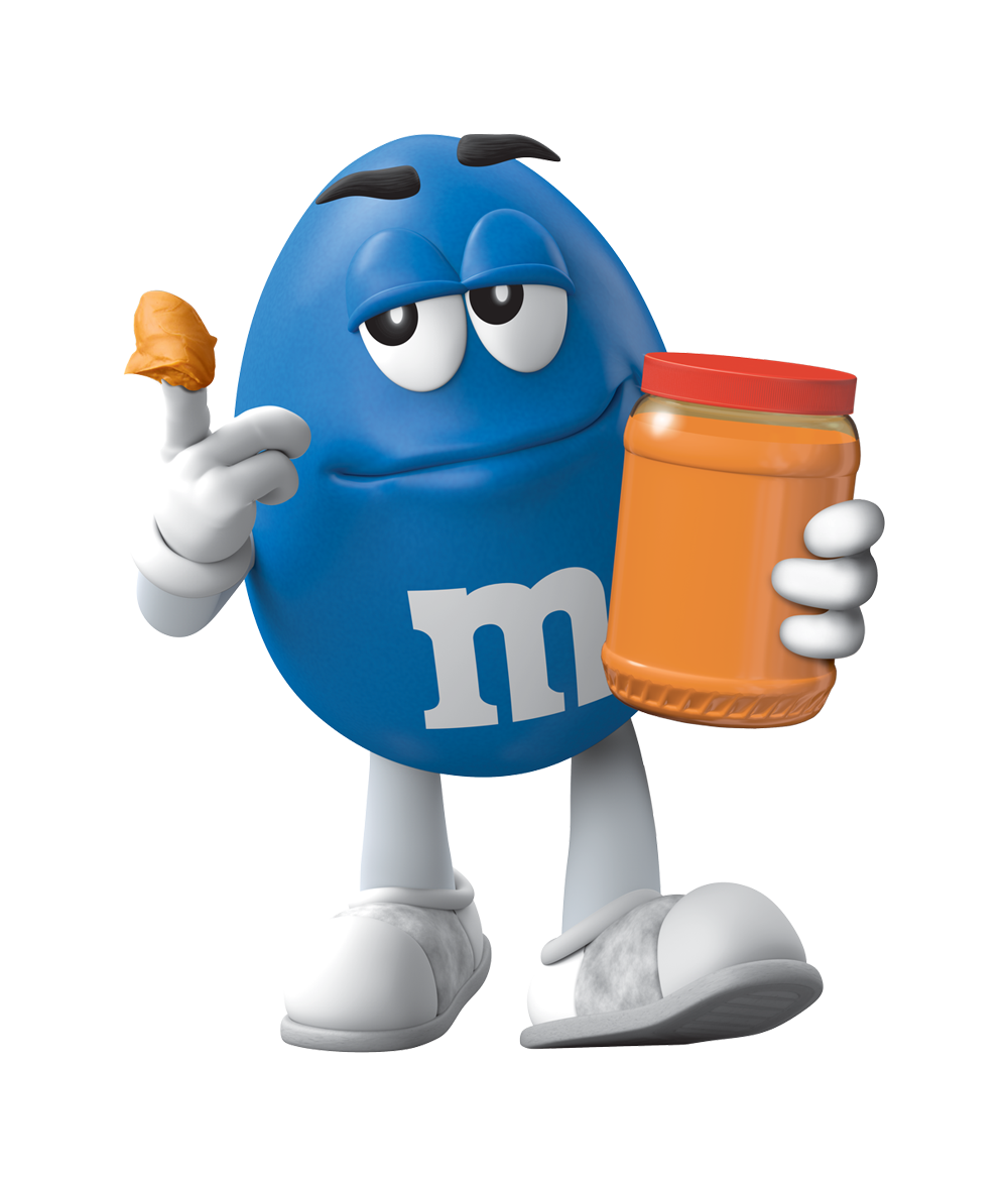 blue character with jar of peanut butter