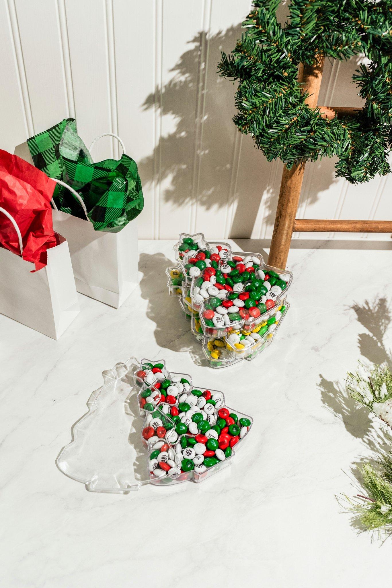 christmas tree gift boxes filled with personalized M&M'S
