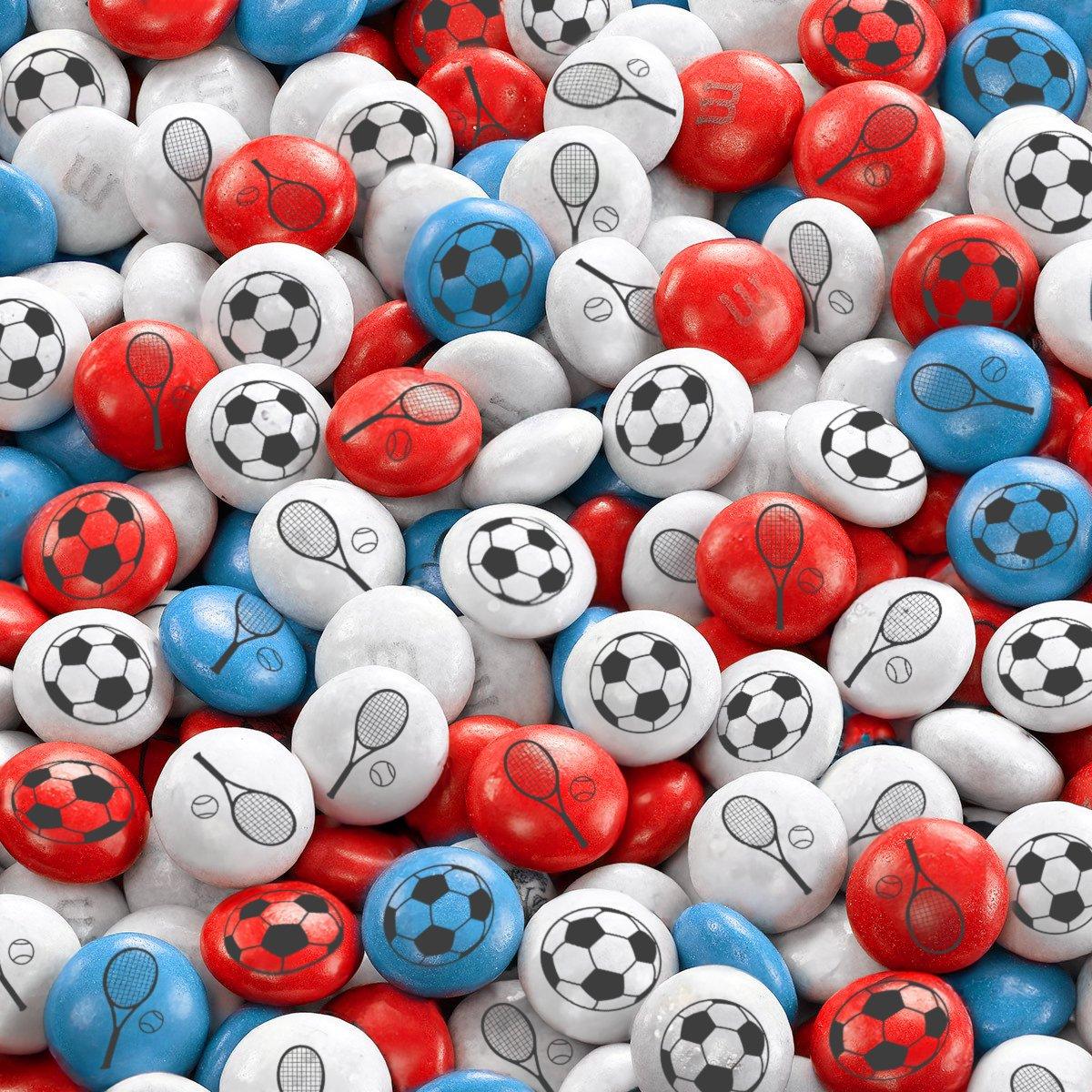 red white and blue M&M'S with soccer and tennis clipart