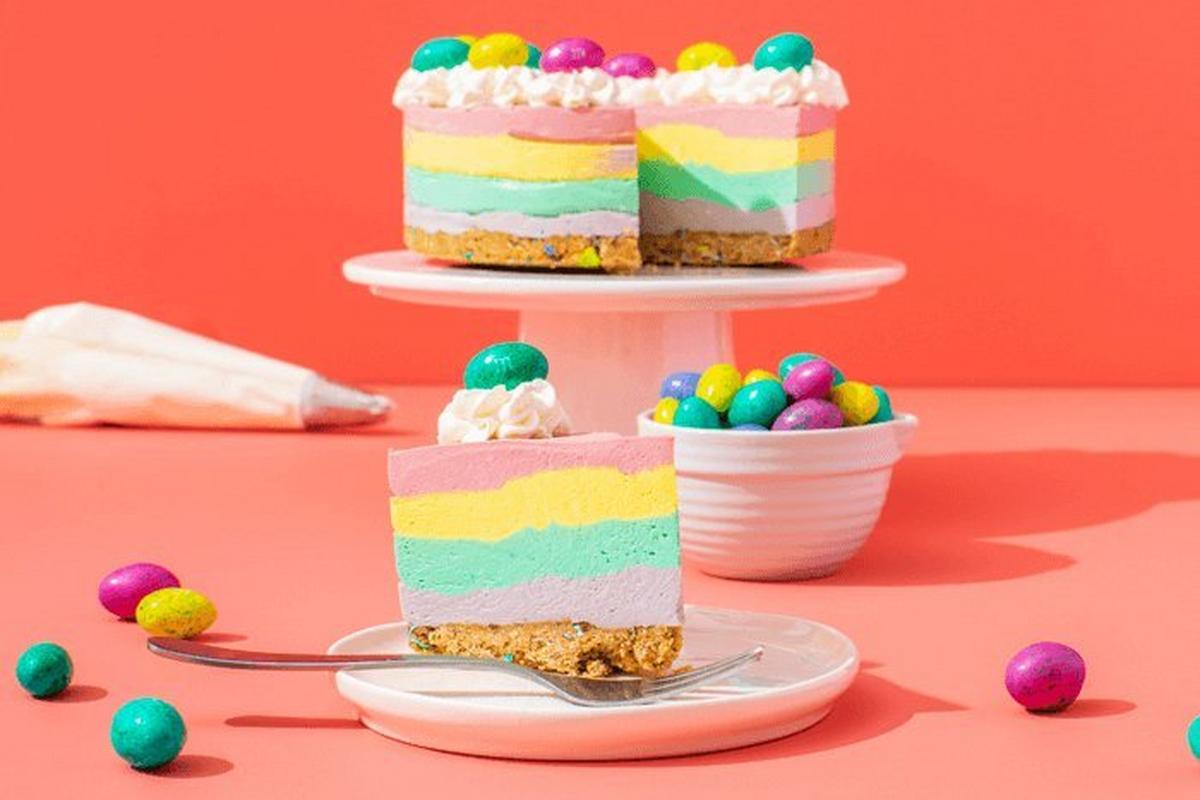 No-Bake Easter Cheesecake with Bright Colored Peanut M&M'S Chocolate Candies