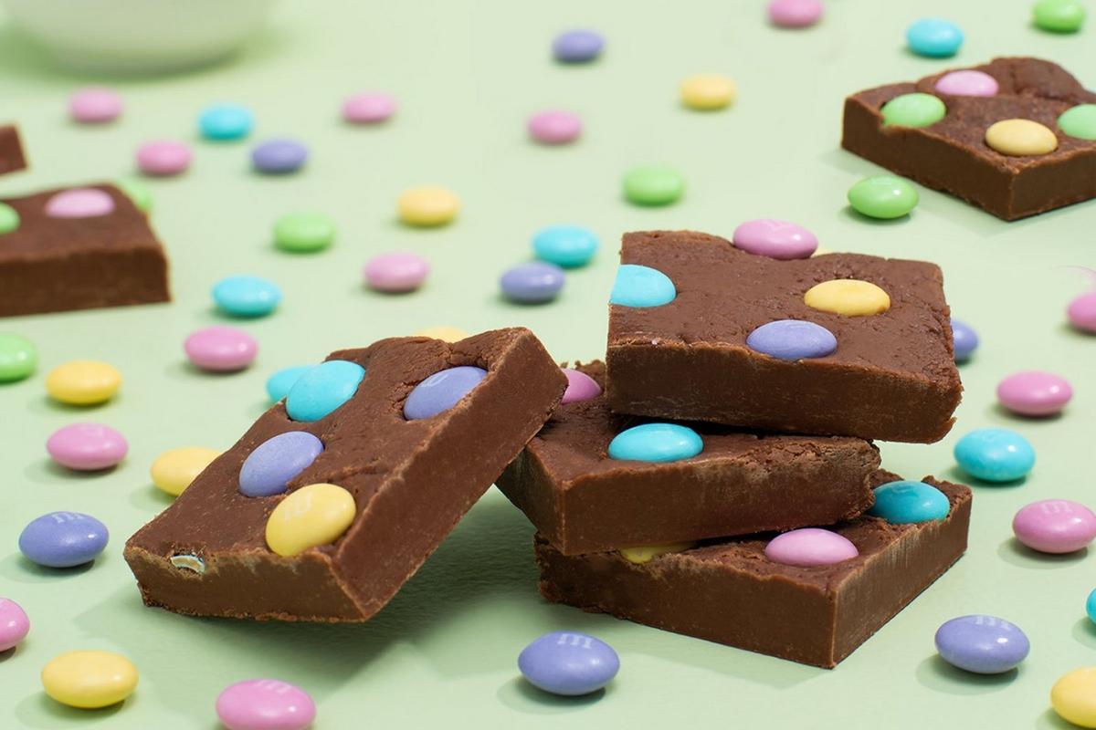 Easter Fudge with Pastel Colored M&M'S Chocolate Candies