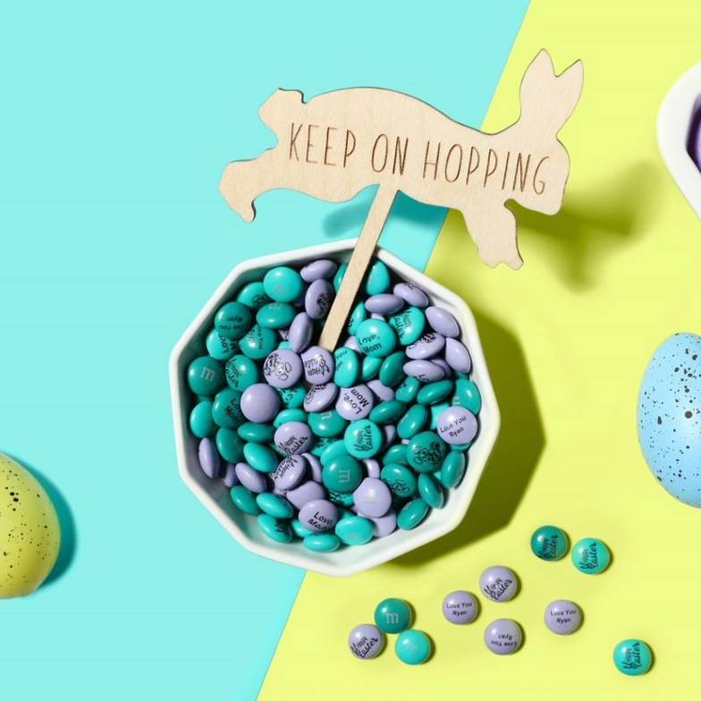 easter eggs with a bowl filled with personalized M&M'S