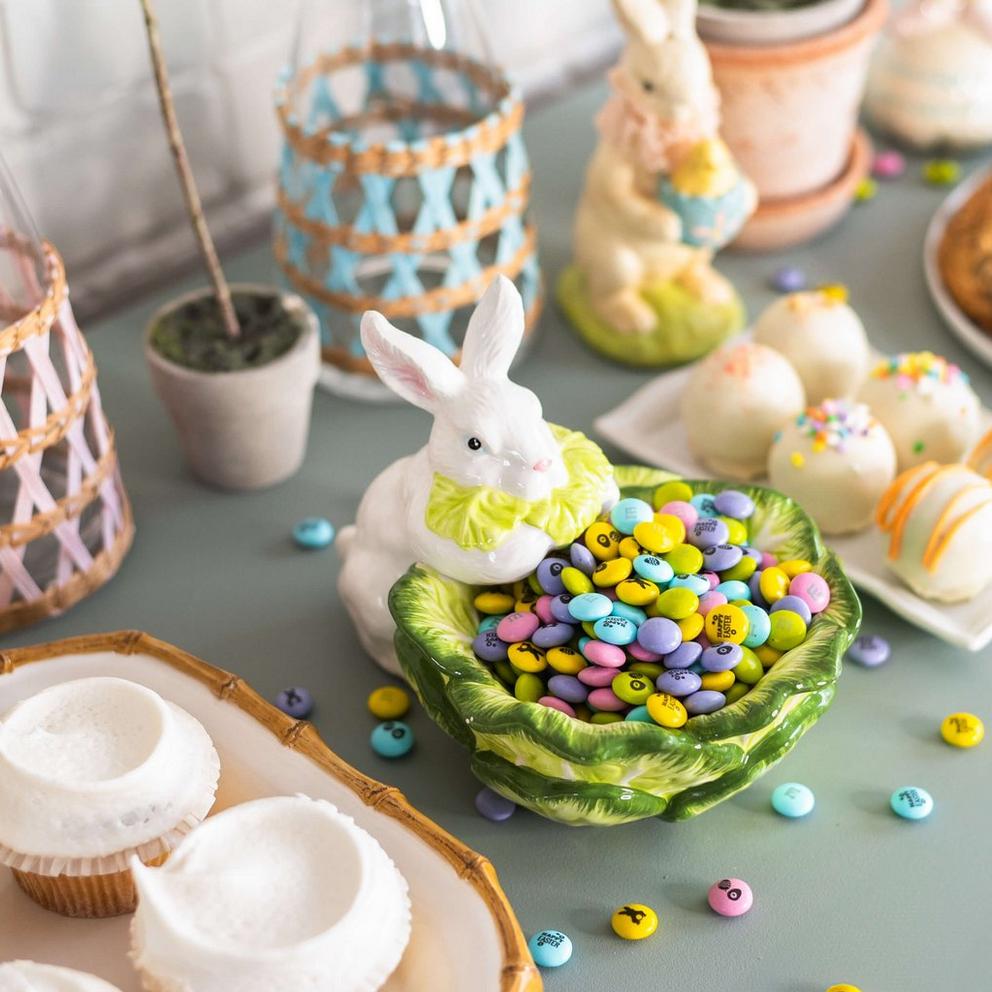 Personalized Easter M&M'S and assorted desserts on table