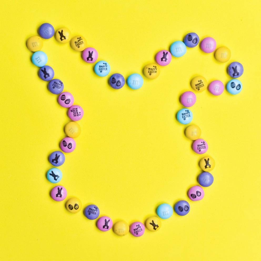 Easter themed personalized M&M'S in the shape of a bunny