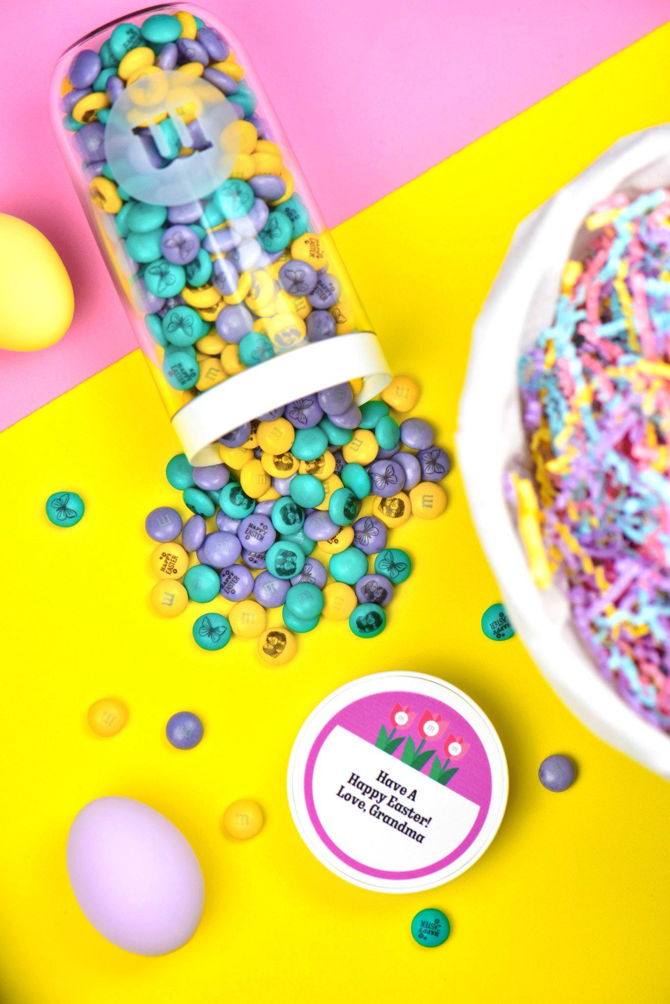 easter gift jar spilling out personalized M&M'S