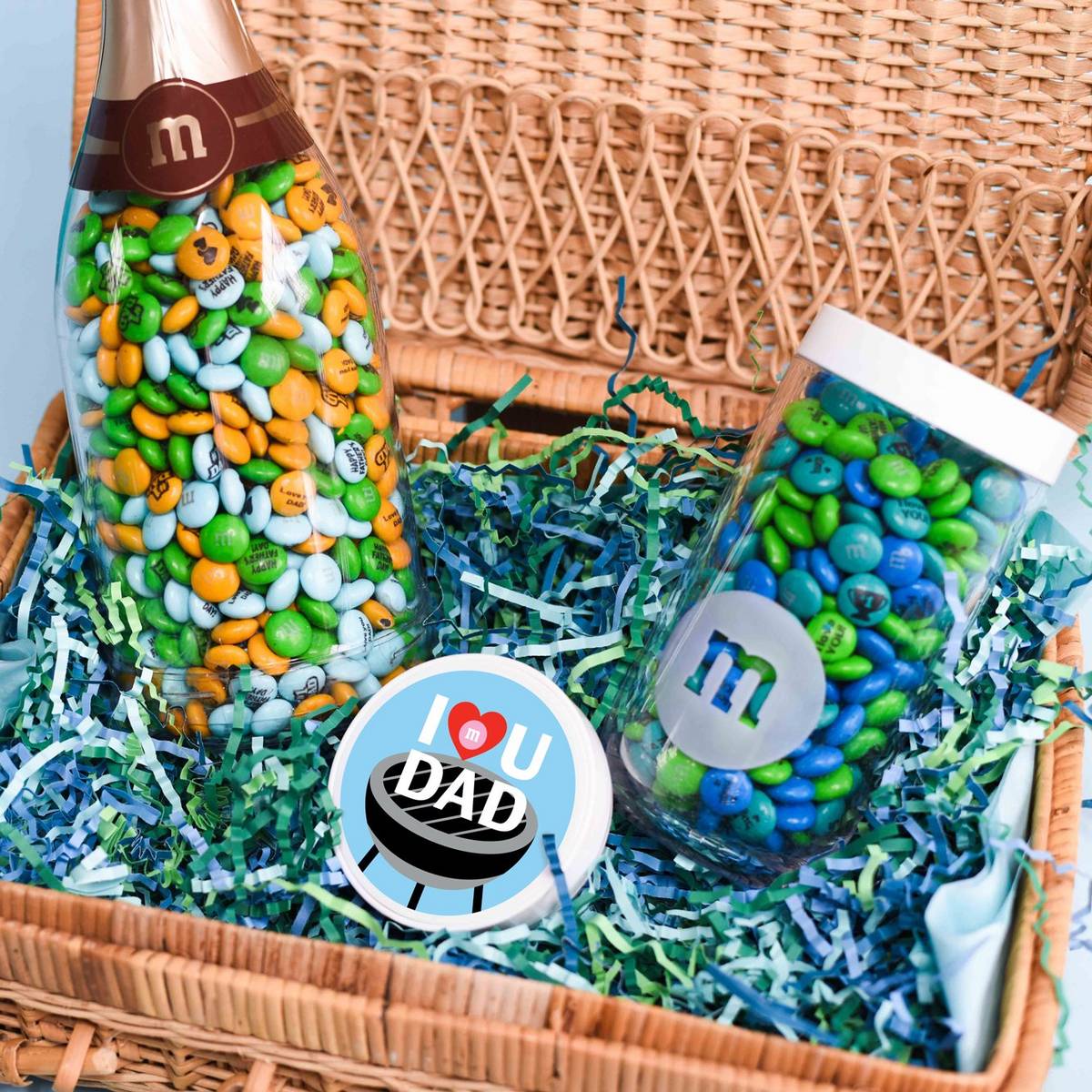 occasion bottle and gift jar in basket