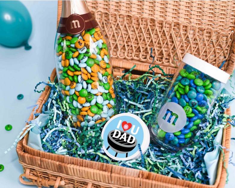 Occasion bottle and Dad Gift Jar in basket