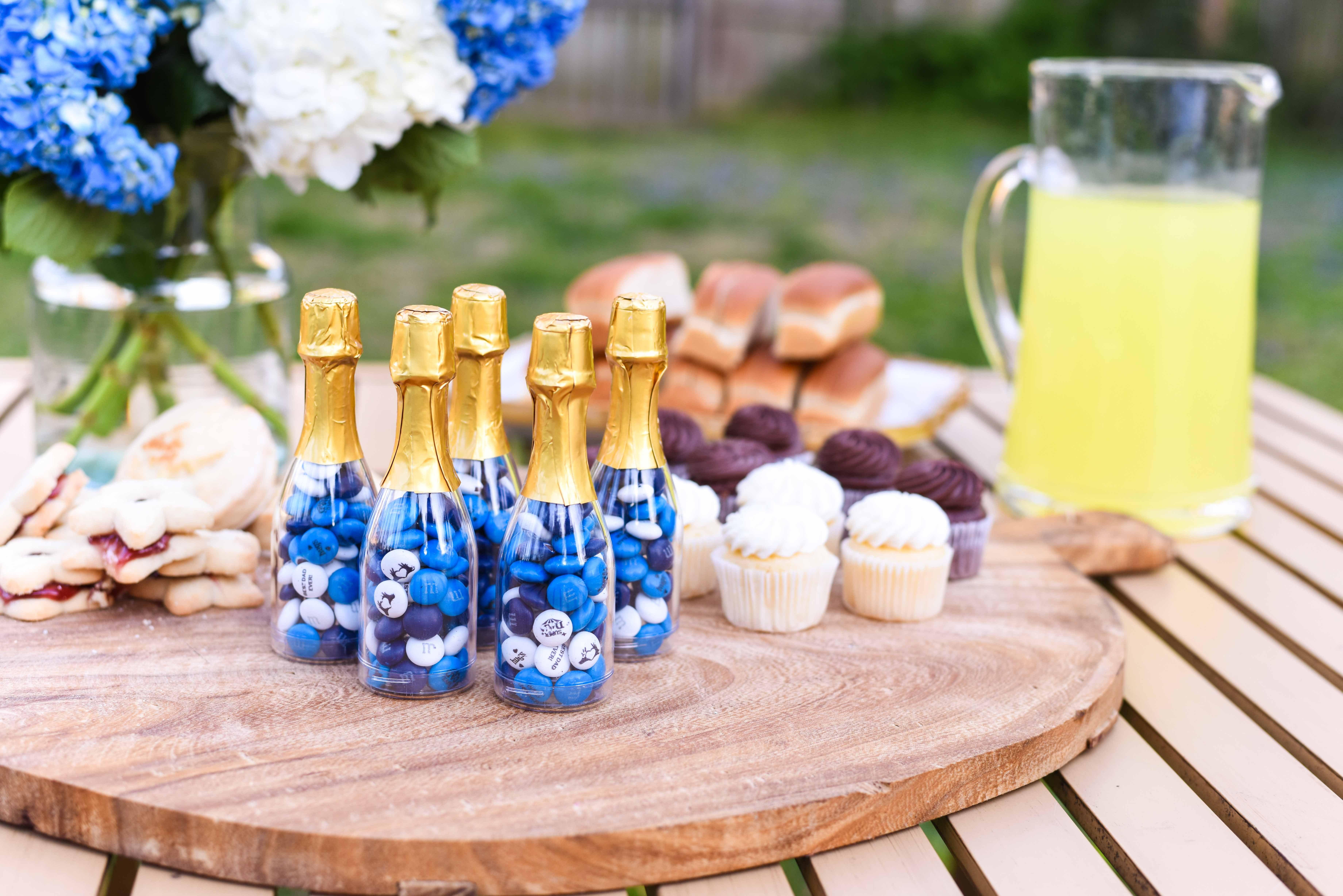 Mini occasion bottles and other treats on a table