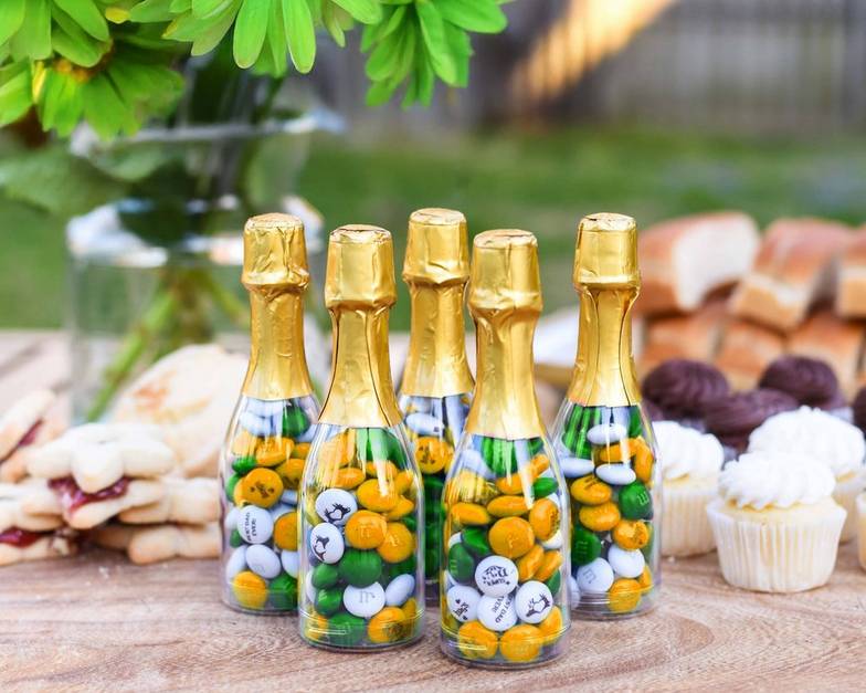 mini occasion bottles filled with St. Patrick's Day themed M&M'S