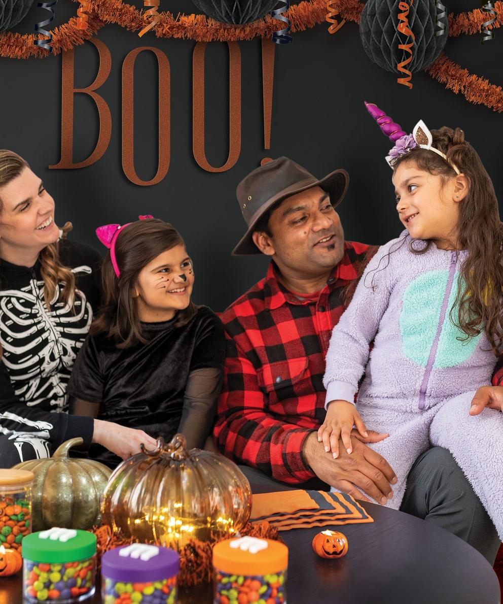 family celebrating halloween