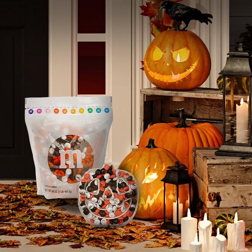 Bulk bag and pumpkin on doorstep with Halloween decor