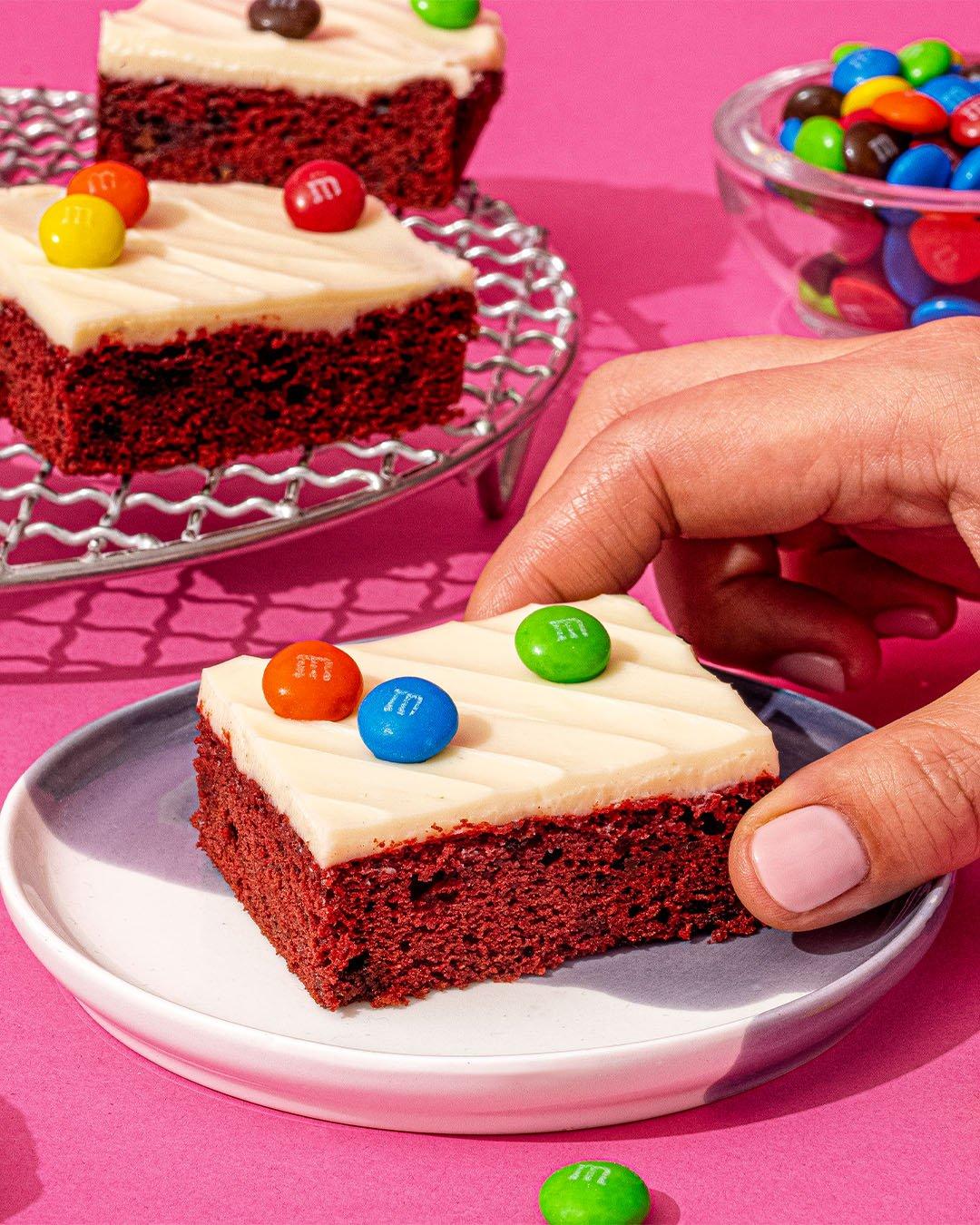 red velvet bars on plates