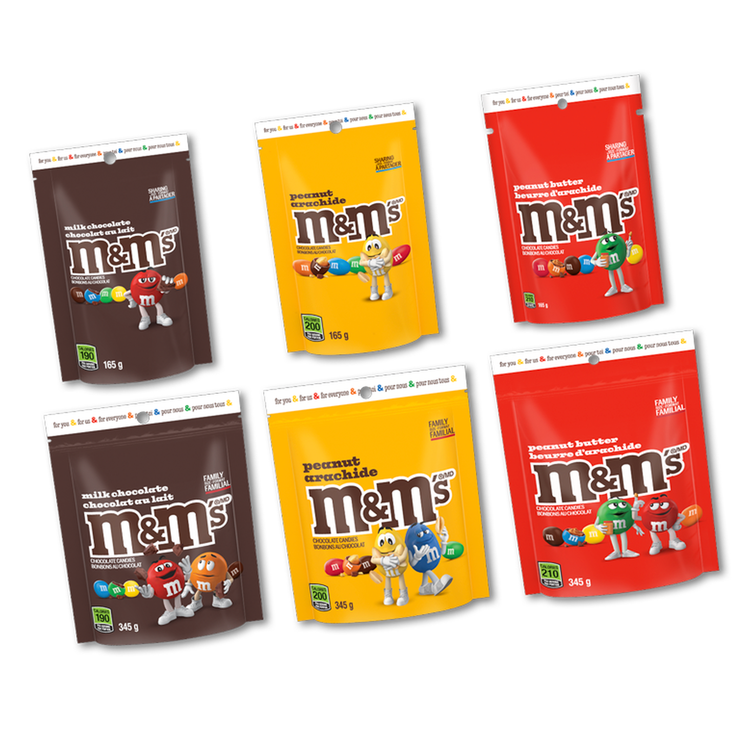 milk chocolate, peanut, and peanut butter M&M'S in sustainable packaging