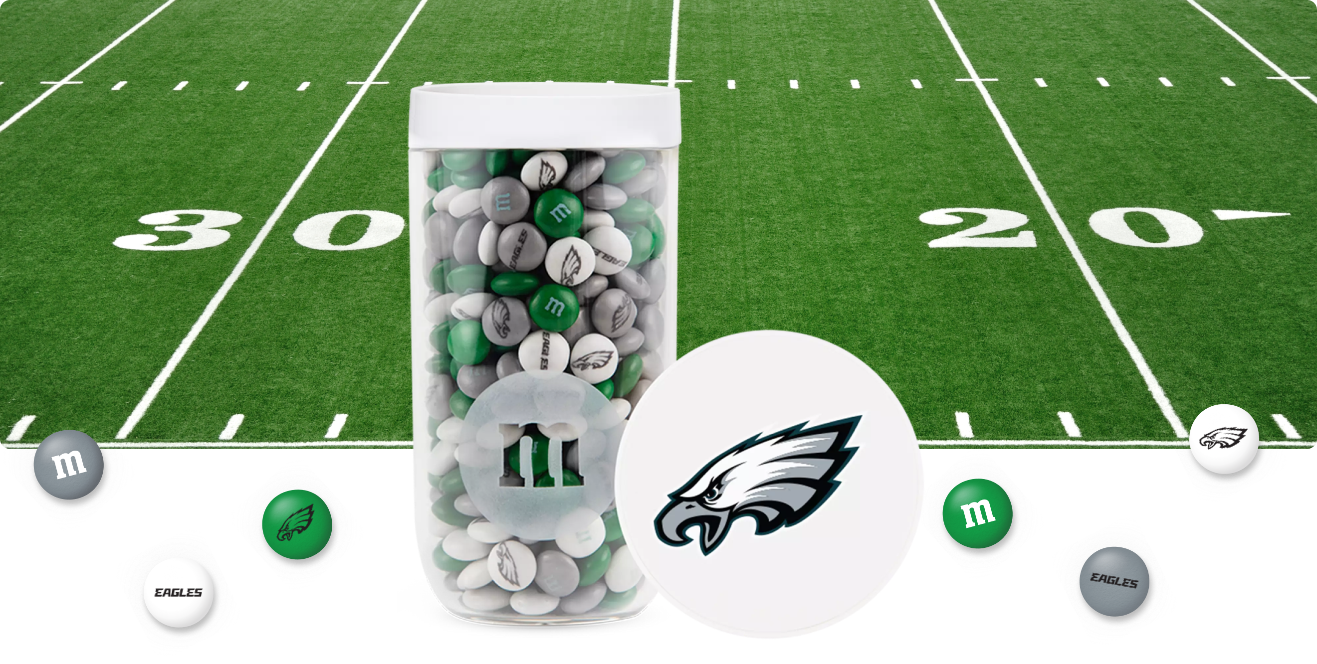 M&M'S x NFL Eagles candy tubes