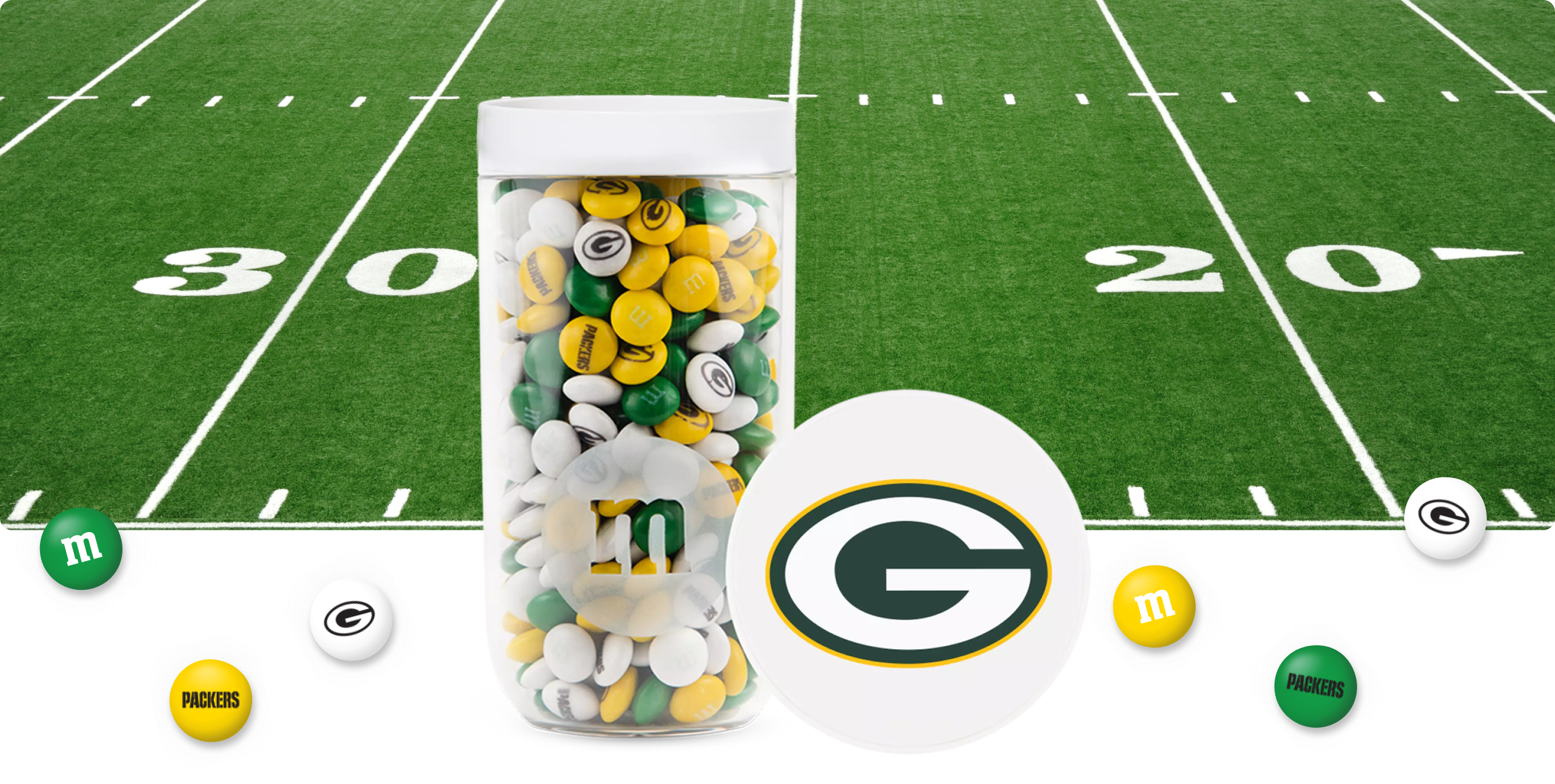 M&M'S x NFL Packers candy tubes