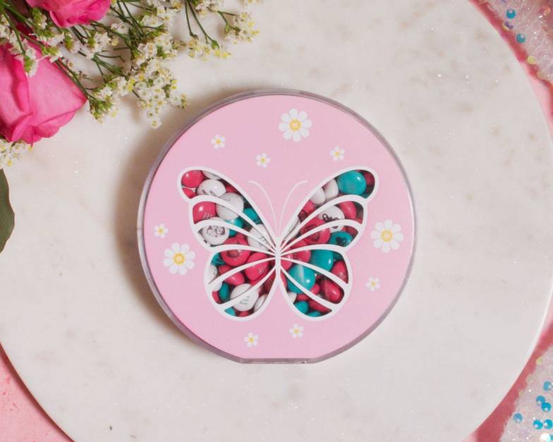 round butterfly gift box with flowers