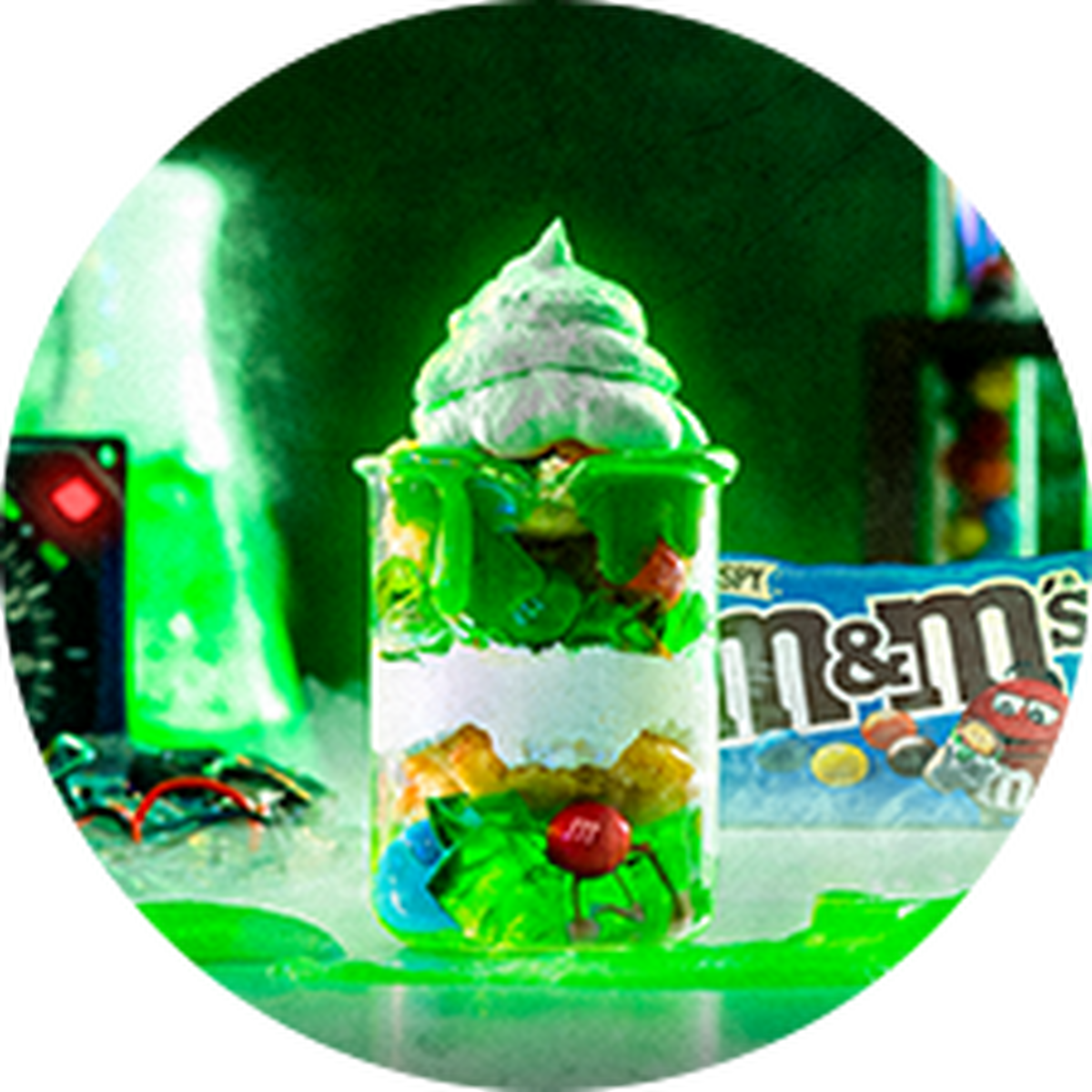 Green Jelly Cups with M&M’S® and White Chocolate Slime