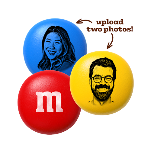 three M&M lentils showing two different faces