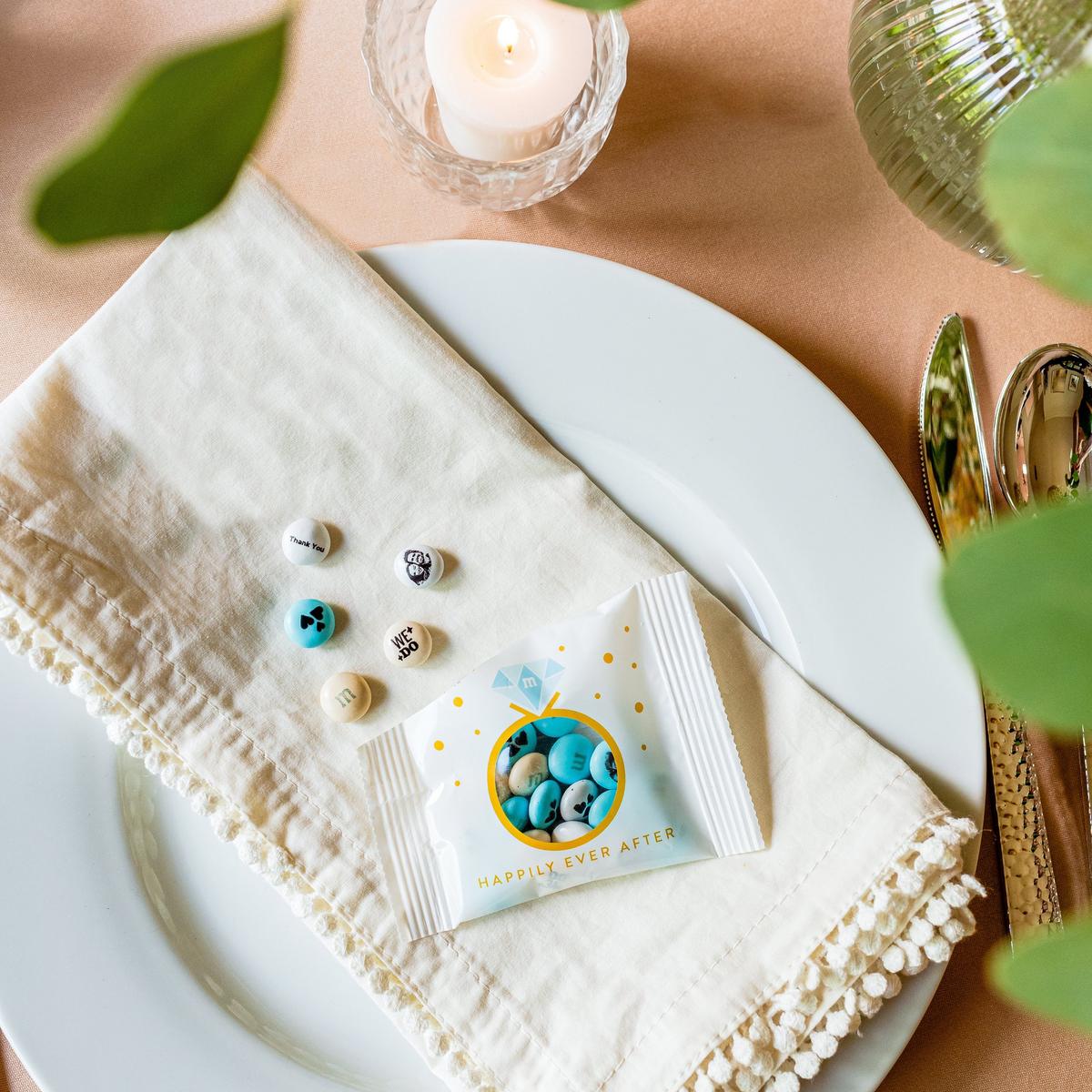 personalized wedding m&m's on place setting