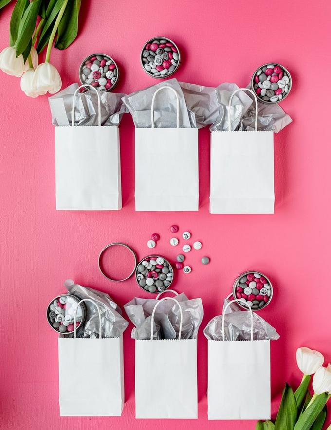 wedding welcome bags for guests featuring personalized M&M'S favors