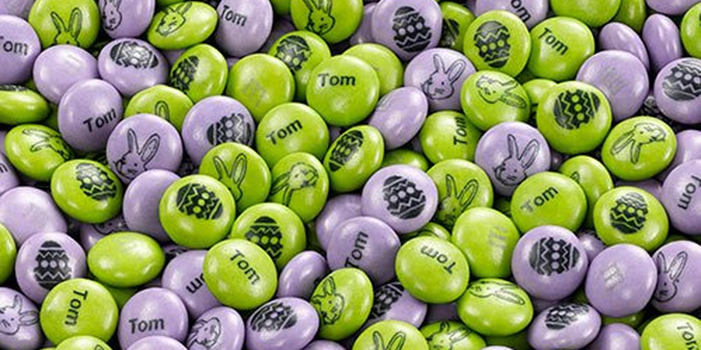 Purple and green personalised Easter M&M's
