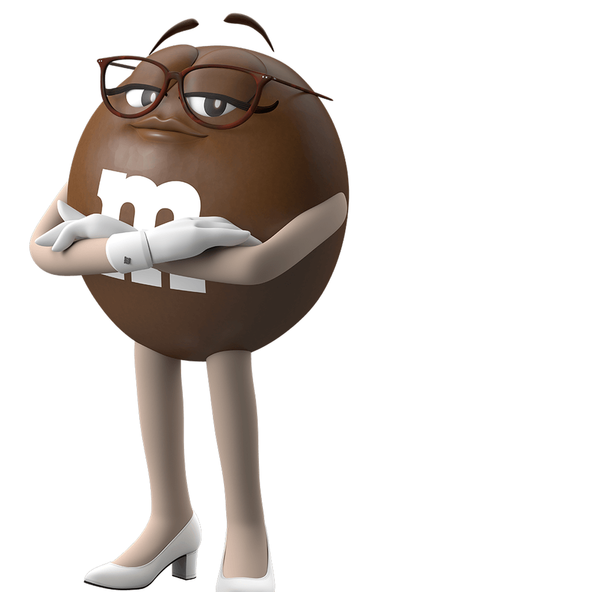 The Brown M&M crosses her arms with a poised, confident expression.