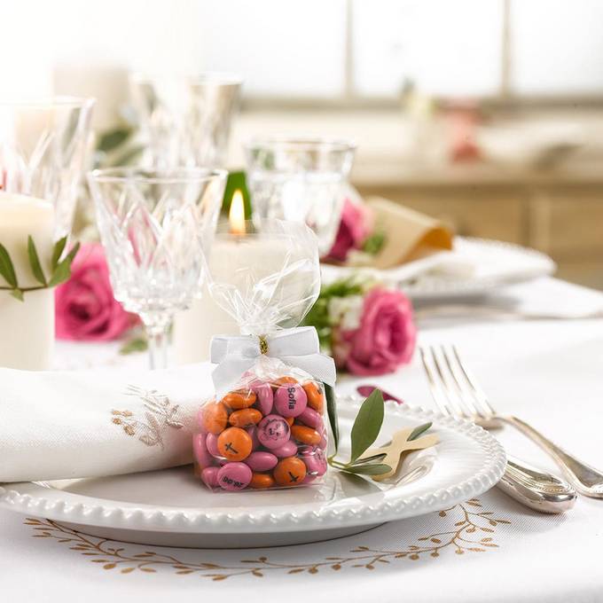 Individual bag christening table decoration M&M's