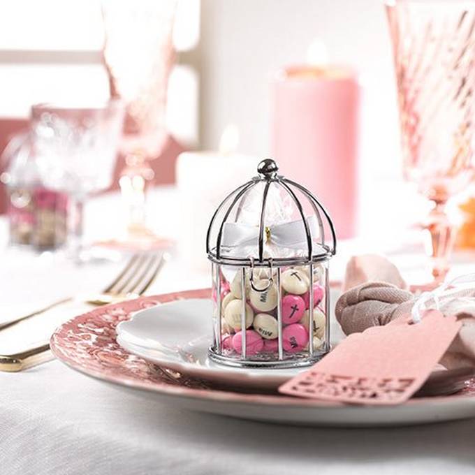 gabbia argentata M&M'S® per decorazione di comunione