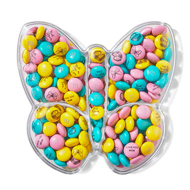 clear butterfly gift box filled with M&M'S