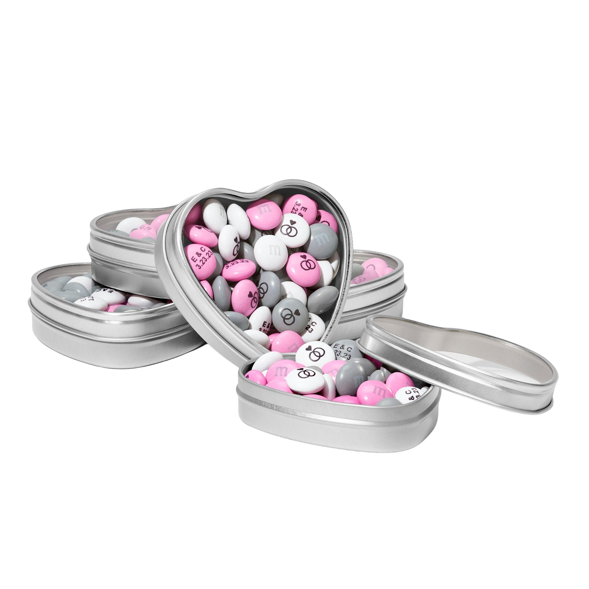 Candy Personalized Two Hearts Silver Mint Tins