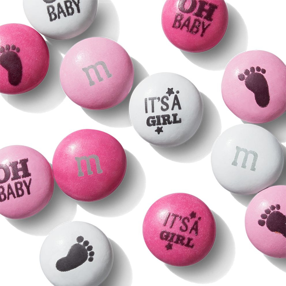 M&Ms Milk Chocolate Candy, Pre-Printed, Baby Girl, Pink And White