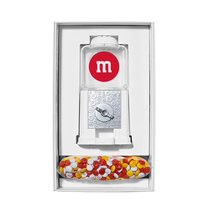 m logo candy dispenser in white gift box 1
