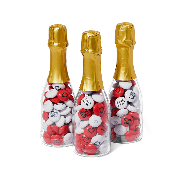 confezione di confetti sfusi 1,5 kg + 30 bottigliette con tappo dorato da riempire 1