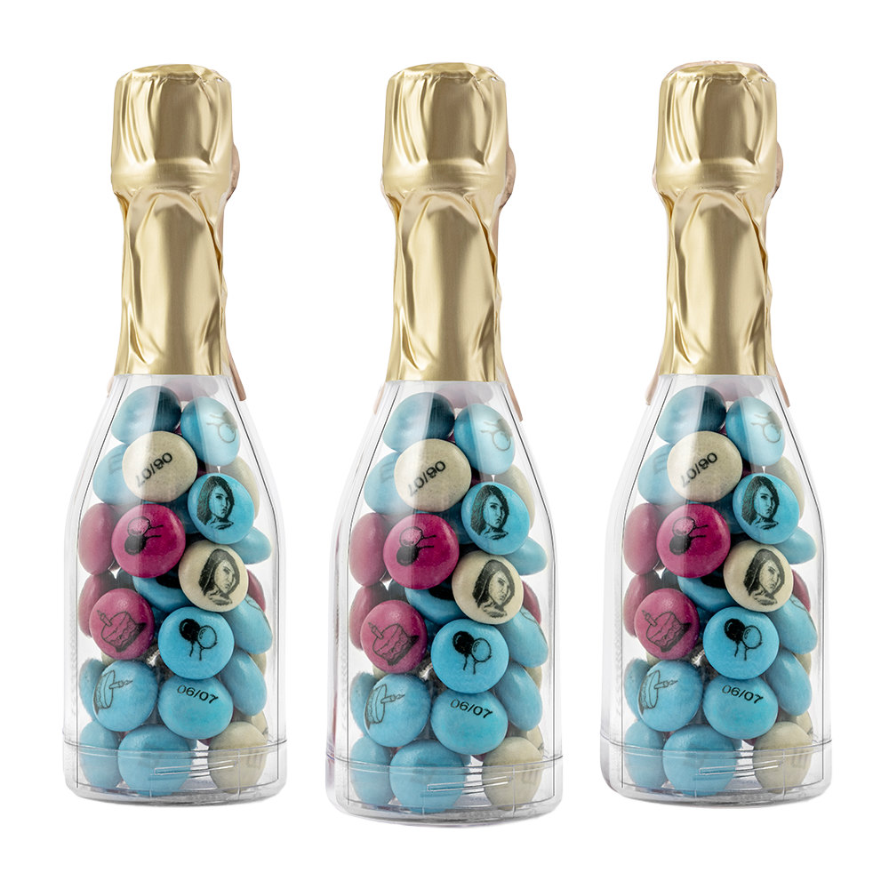 confezione di confetti sfusi 1,5 kg + 30 bottigliette con tappo dorato da riempire 5