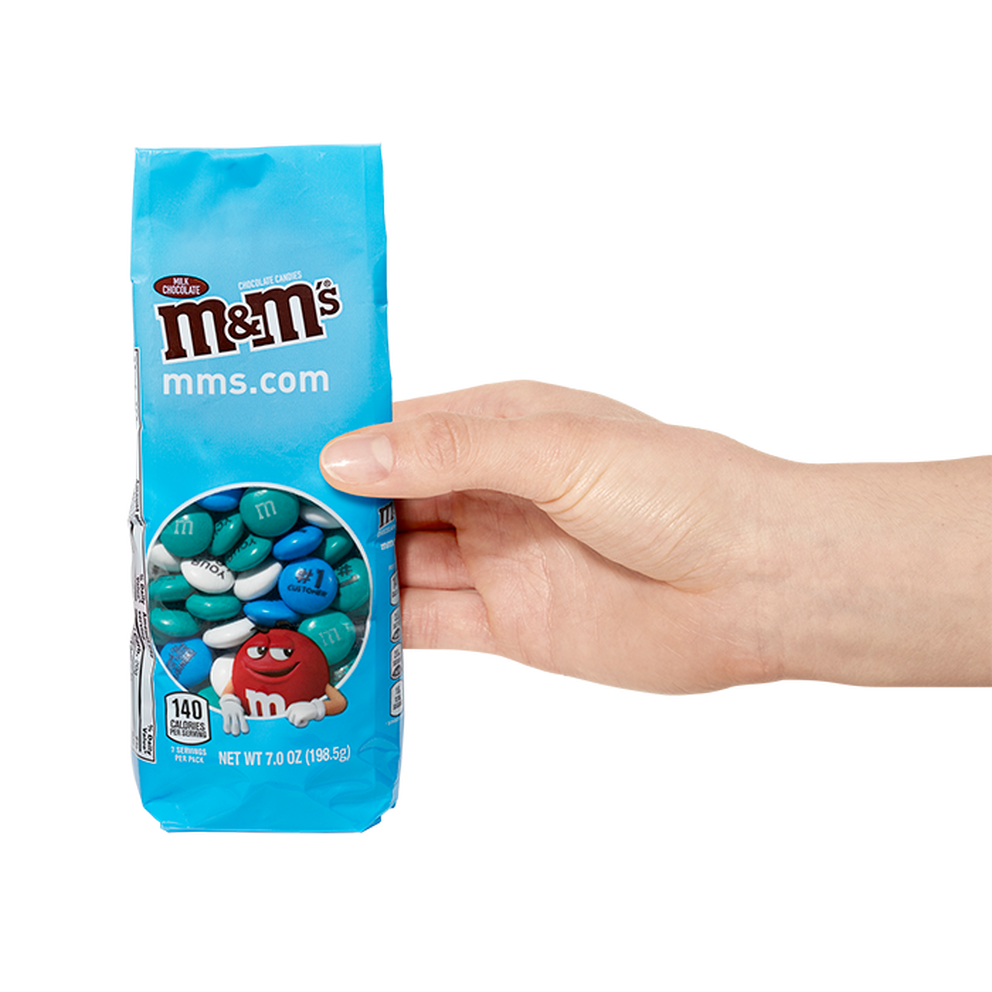 blue bag of m&ms