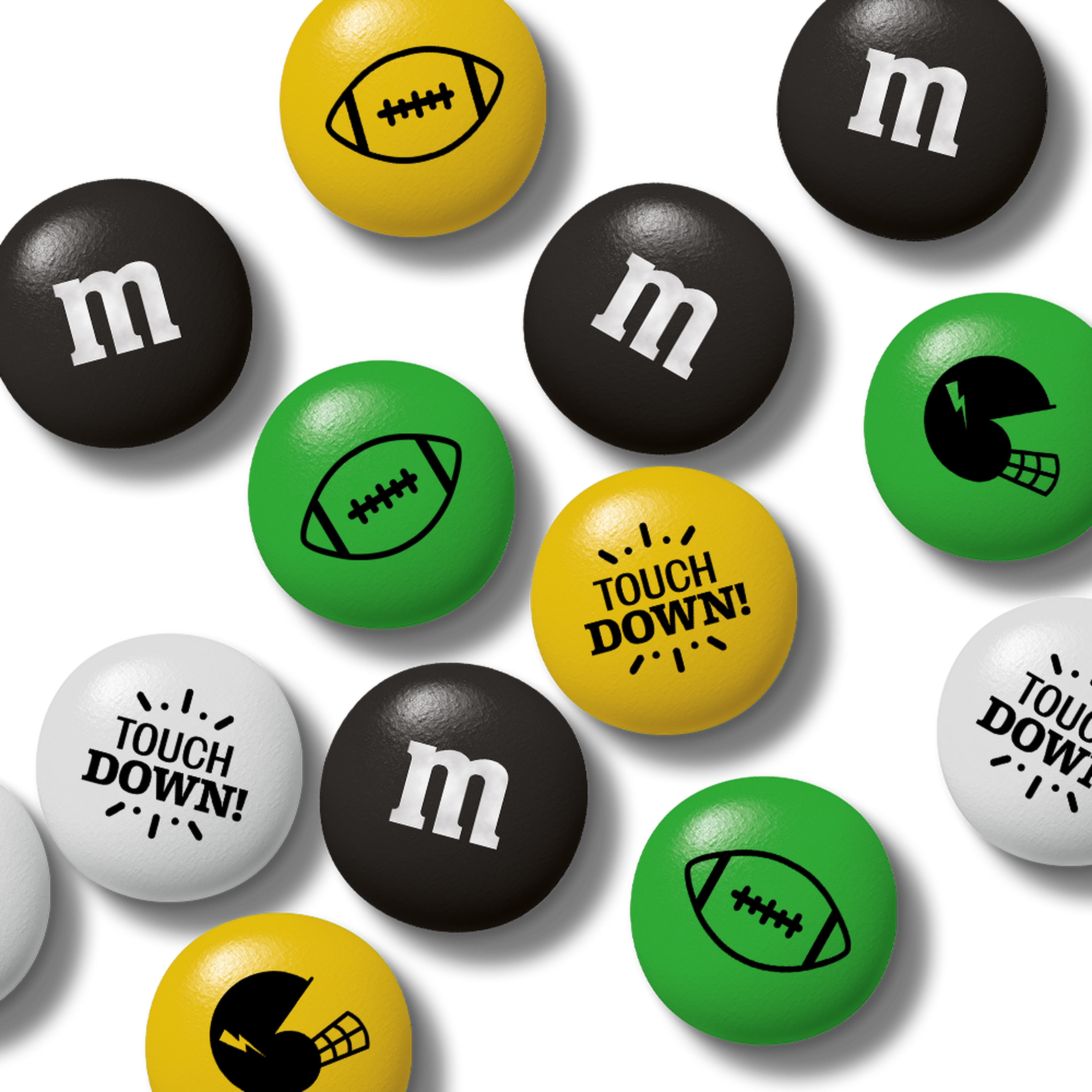 Bag of M&M'S chocolate candies, 32 oz, with a packaging window showing green, yellow, white, and black candies.