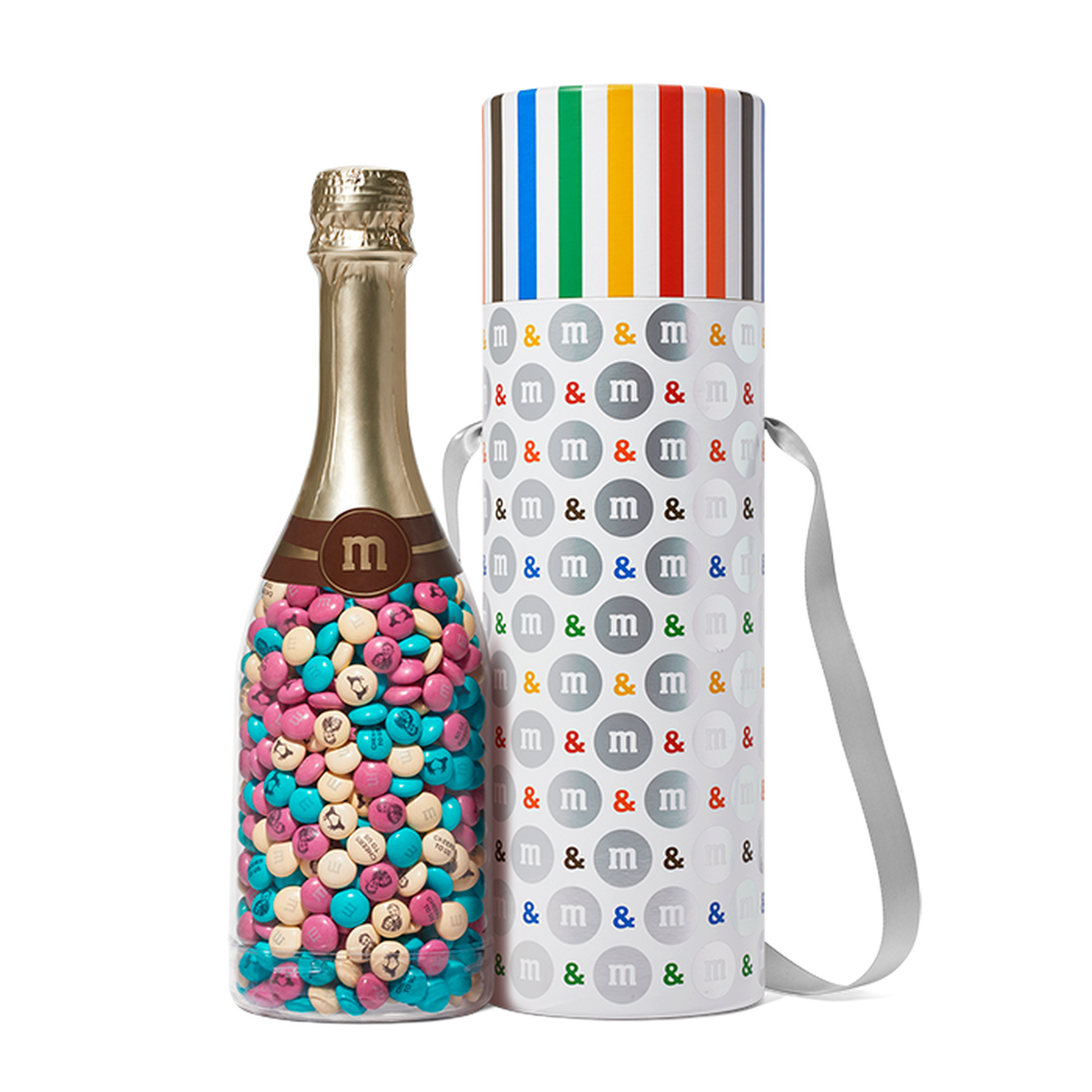 NC Custom: Celebration Bottle With Personalized M&M'S in Gift Box. Supplied  By: Chocolate Inn