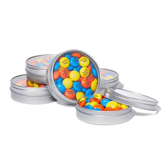 Personalized 1.5 oz. M&M's in Silver Tins